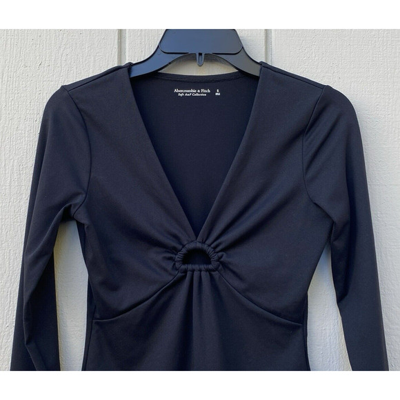 Abercrombie &‎ Fitch Long-Sleeve Seamless Fabric Keyhole Bodysuit Size S Black - Picture 4 of 12